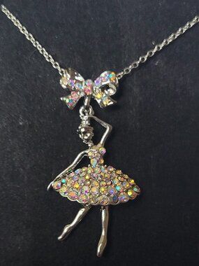 Lovely Dancing Ballerina of Multifaceted Rhinestones Necklace